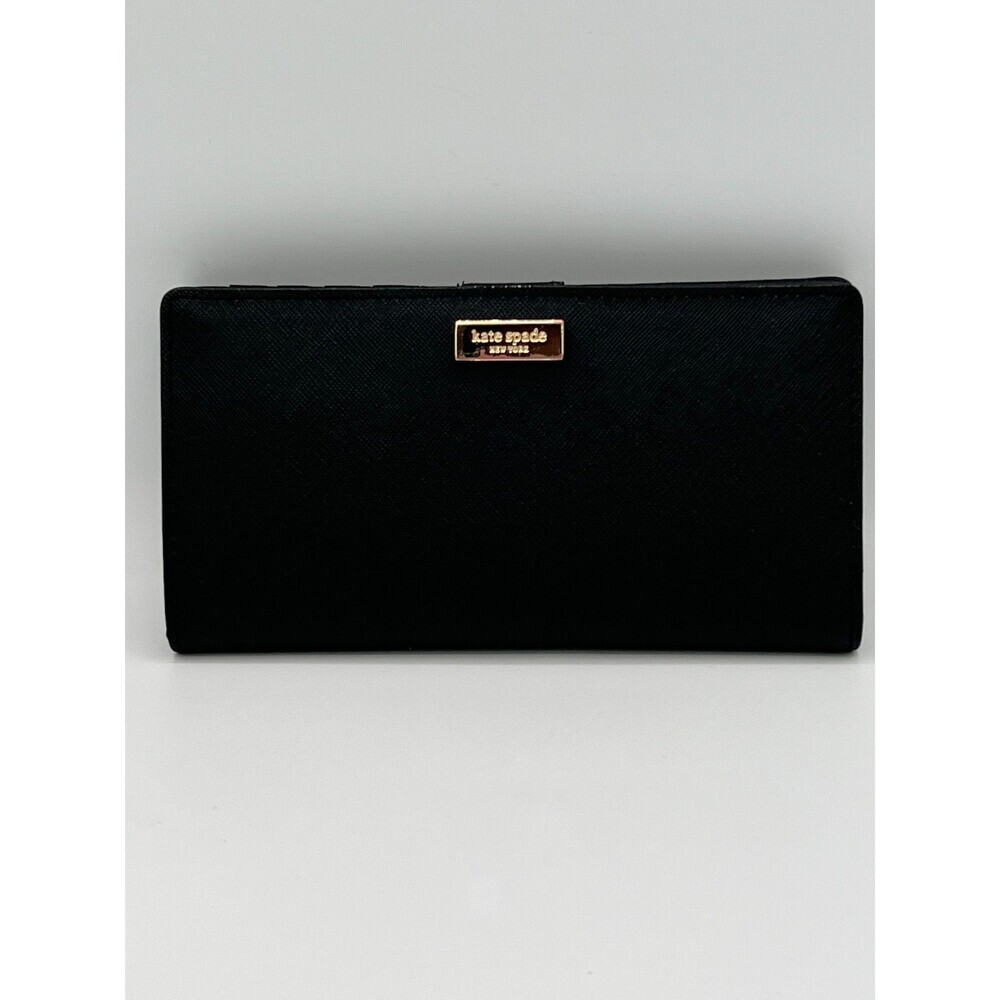 Kate Spade New York Black Leather Wallet Womens Bifold Organizer Clutch